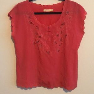 UO Pins and Needles Coral Scalloped Blouse